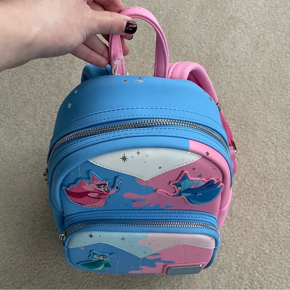 Loungefly Sleeping Beauty Fairy Godmothers Make it Pink / Blue Mini Backpack - Picture 8 of 16